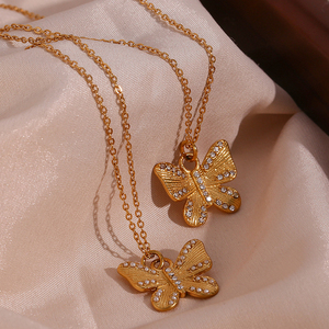 Moda mariposa circón Acero inoxidable 18K chapado en oro diseño contratado collar - Product Image 5