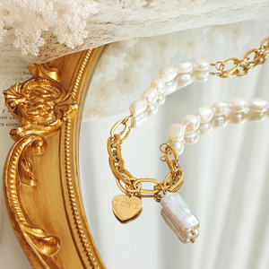 Collana con Perle Barocche Irregolari Naturali d'Acqua Dolce a Forma di <span class=keywords><strong>Cuore</strong></span>, Placcata in Oro 18K, in Acciaio Inossidabile, per Ragazze, Autunno-Inverno 2023 - Product Image 4