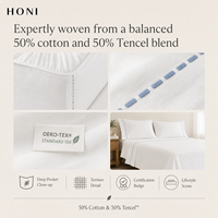 HONI Ensemble de literie moderne 4 pièces à prix abordable pour lit simple, drap-housse 400 fils anti-plis avec taies d'oreiller pour toutes les saisons
