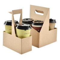 Conception personnalisée à emporter boisson chaude café thé porte-gobelet tasse kraft jetable artisanat papier alimentaire papier plateau en papier avec poignée