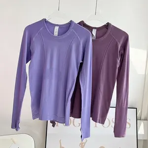 Camiseta de gimnasio de gran tamaño sin costuras para mujer, camisetas de entrenamiento, camiseta atlética de <span class=keywords><strong>manga</strong></span> <span class=keywords><strong>larga</strong></span> para Yoga y correr con camiseta de Fitness ahuecada - Product Image 6