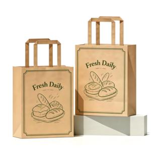 Eco Friendly Classic Recycled Kraft Paper Tote <b>Bag</b> Lamination Flat Food Grade Leakproof Tear Resistant for Bakery Takeaway - Product Image 1