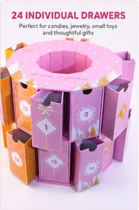Custom Rotating 24 Days Advent Calendar Box with Drawers Rigid Cardboard <b>Pink</b> Christmas Blind Box Mystery Packaging <b>Gift</b> - Product Image 3