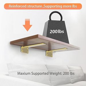 Supports d'étagères murales en métal doré, supports d'étagère robustes de 8 "Charge maximale de 200lb Supports invisibles <span class=keywords><strong>pour</strong></span> étagères flottantes - Product Image 2