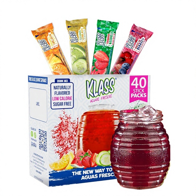 Powdered Drink Mix Variety Pack 40 Stick Packs Zero Sugar Caffeine-Free 5 Calories Flavors Cucumber Limeade Strawberry
