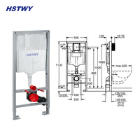 Kit de cadre de réservoir encastré robuste HSTWY 400 kg avec tuyau de chasse décalé et plaque de chasse double pour toilettes suspendues
