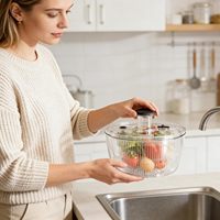 Keuken groente droogbak plastic handmatige slacentrifuge met transparant deksel antislip groente fruit centrifuge droger
