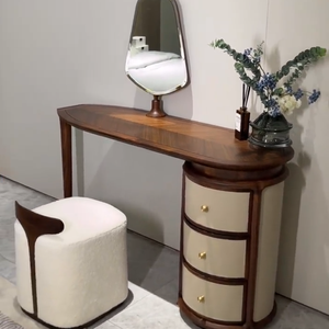 2025 북미 블랙 호두 단단한 나무 바나나 잎 모양의 화장대 간단한 럭셔리 중반 세기 스타일 메이크업 허영심 - Product Image 4