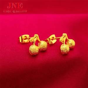Pendientes de aguja <span class=keywords><strong>auricular</strong></span> para mujer de oro aluvial con lazo de cereza chapado al por mayor - Product Image 4