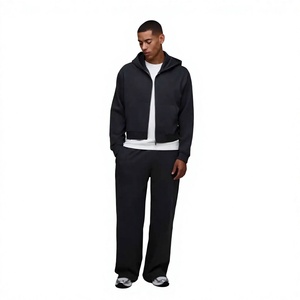 Ensemble de survêtement noir à capuche pour homme, manches longues, couleur unie, sweat-shirt décontracté, pantalon avec poches latérales, vêtements d'automne - Product Image 1