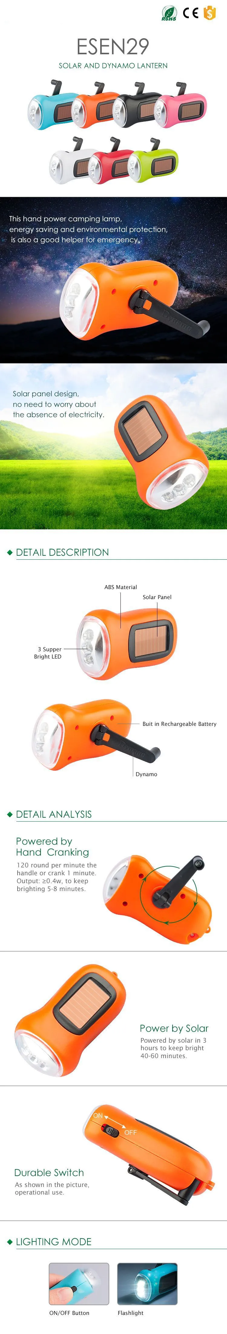 Solar Hand Crank SOS Alarm & Flashlight Torch for Outdoor Camping Solar Powered LED Flashlight