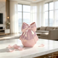 Vase en céramique rose brillant avec nœud papillon pour la décoration de la maison, centre de table, arrangement floral de mariage, cadeau