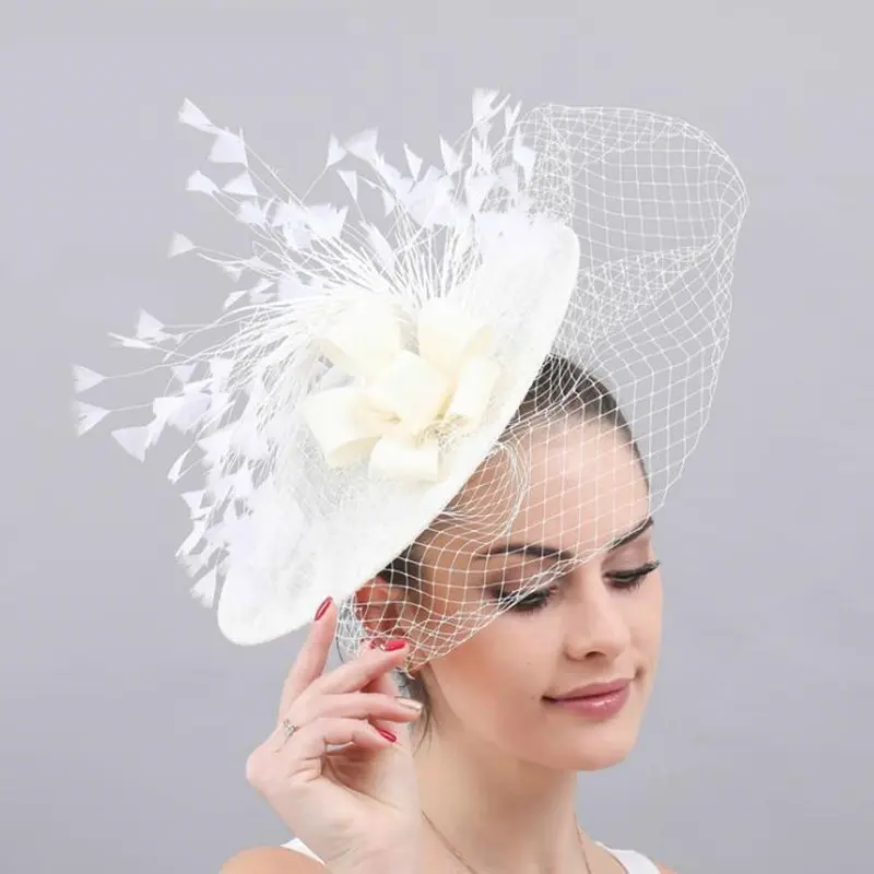 H7128 Topi Ascot Mewah Topi Fedoras Wanita Benang Jala Fascinator Topi Pernikahan Pengantin Topi Kerudung Topi