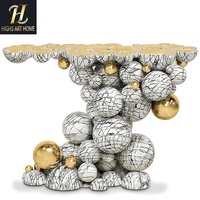 Table console de luxe italienne artisanale en acier inoxydable avec boule à bulles, table d'entrée pour studio de designer et villas de luxe