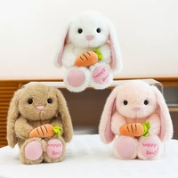 Nouvelle Peluche Super Douce Lapin Carotte Joyeux, Dessin Animé Réaliste, en Coton PP, Anti-Stress, Brodé, Verni UV, pour Pâques