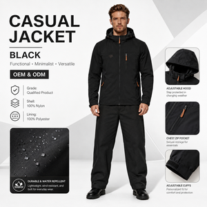 Men's Outdoor Windproof Jacket Spring Autumn Lightweight Hooded Sport Coat With Zipper Front For Leisure Activities