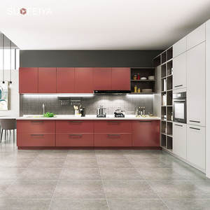 Sofeyia 맞춤형 현대 평면 패널 레드 래커 MDF 블럼 경첩 빌라를위한 주방 캐비닛 세트 - Product Image 5