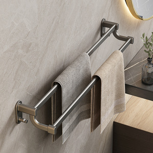 Jiadu Double Towel Rack 2 Bars Self-Adhesive Bathroom Towel Bar Storage Rack Aluminum Towel Holder - Product Image 1
