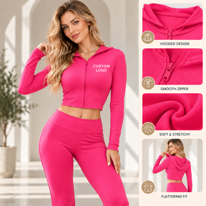 LEDUO Custom <b>Women</b> Zip Hooded Crop Top And Flared Leg <b>Trousers</b> Set Comfortable Elastic Daily Sport Casual Outfit - Product Image 3