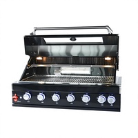 Barbecue à gaz encastrable en acier inoxydable noir, 6 brûleurs, cuisinière de cuisine extérieure avec couvercle en verre