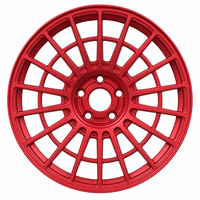 Nouvelle jante en alliage forgé style rallye, design grille 15 rayons, maille à 2 anneaux, finition rouge mat, logo personnalisé, 15-22 pouces, 5x114.3
