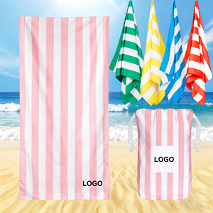 Telo da Mare in <span class=keywords><strong>Microfibra</strong></span> Personalizzato con Logo, ad Alto Assorbimento e ad Asciugatura Rapida, Ant Sabbia, Riciclato, a Righe Stampate, Colore Rosa, per Nuoto - Product Image 1