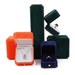 Изготовленный на заказ логотип зеленый винтажный бархатный шкатулка для ювелирных изделий роскошный драгоценный камень браслет ожерелье серьга коробка восьмиугольная бархатная коробка для колец - Product Image 3