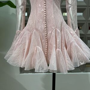 2026 New Arrival Summer Hot Selling Women Sexy French Hot Girl Style Fitted Waist Lace <strong>Tulip</strong> Flared Long Sleeve Puffy Mini <strong>Dress</strong> - Product Image 4
