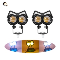 Projecteur LED Mini 20W Bicolore avec Lentille, Lampe Auxiliaire Blanche et Jaune Effet Œil d'Aigle, Phare Antibrouillard pour Motos, Systèmes d'Éclairage