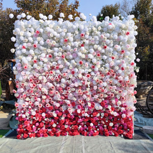 Fondos florales de seda Premium para decoración de boda de lujo decoración de fondo de pared de flores blancas y rojas personalizadas - Product Image 2