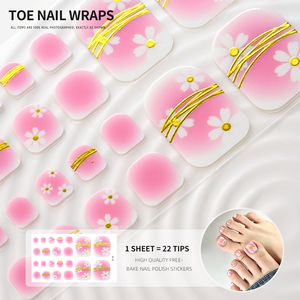 22 autocollants/feuille pour ongles de pieds, motif feuille bleue, lignes florales, couverture complète, pour manucure DIY des pieds - Product Image 5