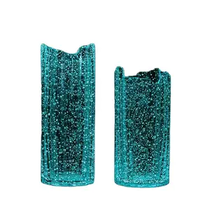 Groothandel Nieuwe Aankomst Nordic Cilinder Gedraaide Lichtgevende Helder Glas Vazen Geribbelde Dikke Bodem Bloem Glazen Vaas Voor Bruiloft