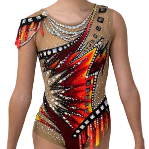 Leotardo de gimnasia rítmica con tonos rubí rojo <span class=keywords><strong>Ross</strong></span>, ropa de actuación elegante moderna en poliéster para vestido de baile de competición de escenario - Product Image 3