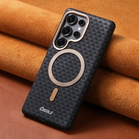 Étuis de téléphone portable en cuir PU magnétique pour Samsung S25 Ultra S24 Plus, cadre d'appareil photo en métal, coque antichoc