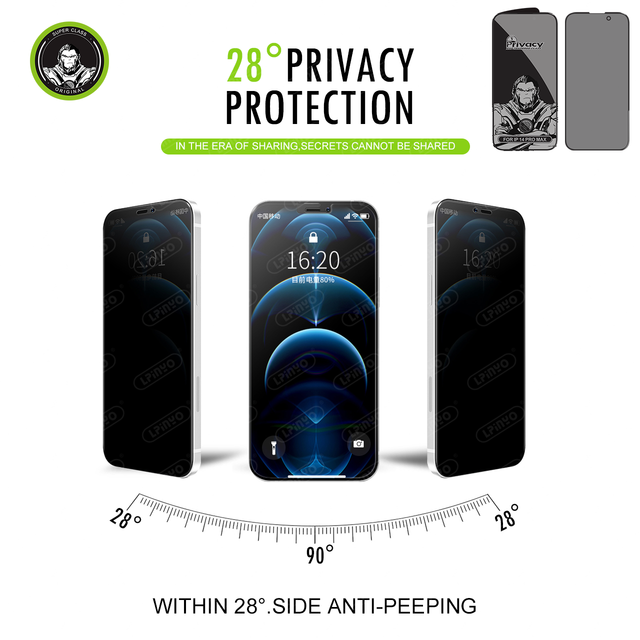 High-aluminum Screen Protection 28° Privacy 9H Hardness Anti-Scratch Screen Guard for iPhone 11 16 15 Pro Max