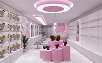 Étagère de présentation de perruques en acier inoxydable doré sur mesure, mobilier de présentation d'extensions de cheveux, décoration rose pour salon de beauté
