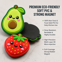 Autocollant magnétique pour réfrigérateur en PVC imperméable, série fruits, avec logo personnalisé, imprimé en typographie, design de fruits mignons, pour souvenir promotionnel