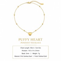 Collier ras du cou tendance JinSpark en acier inoxydable plaqué or 18 carats avec pendentif cœur, bijoux délicats pour femme, idéal pour mariage