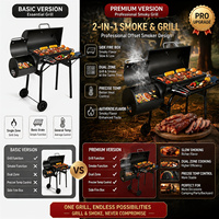 Barbecue au charbon de bois en acier, barbecue extérieur multifonctionnel en forme de baril avec table latérale et kit de rôtissoire pour la cuisson