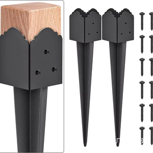 Lot 2 Ancrages Poteau Clôture En Acier - Renfort Solide Pour Poteaux Bois, Noir, 80.5 Cm