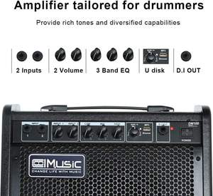 Professional <b>10</b>-<b>Inch</b> Woofer 100W for Electric Drum Amplifier 3-Band EQ for 2 Audio Inputs 2.0 Channel Metal Construction - Product Image 5