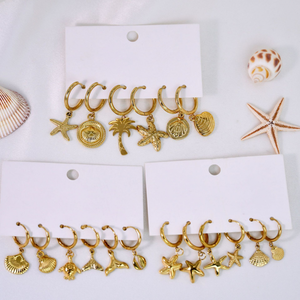Moda moda verano playa Mujer joyería Acero inoxidable chapado en oro sirena Coco <span class=keywords><strong>tortuga</strong></span> estrella <span class=keywords><strong>de</strong></span> mar Concha pendientes - Product Image 4