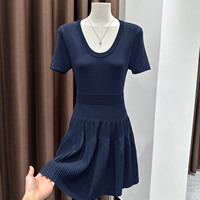 Robe tricotée à manches courtes, coupe trapèze, adaptée à la taille des femmes, mince et élégante, couleur unie pour l'été