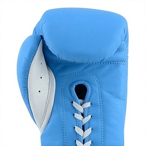 Guantes de Entrenamiento Transpirables de Cuero Azul que Absorben la Humedad, Correa de Muñeca Ajustable con Gancho y Bucle, Artes Marciales - Product Image 5