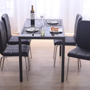 유리 식탁 식당을 위한 간단한 현대 직사각형 까만 테이블
