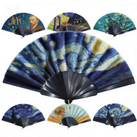 Vente flash : éventail pliant en bambou noir personnalisé avec logo imprimé par sublimation, en plastique, pour rave, en gros, grand format, pour fête