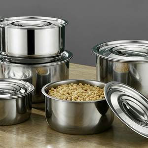 ชุดหม้อสแตนเลส 3 ชิ้น สำหรับใช้ในครัวเรือน แบบอเนกประสงค์ พร้อมฝาปิด กันสนิม ก้นเดี่ยว ดีไซน์เรียบง่ายทันสมัย - Product Image 3