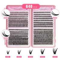 Bulu Mata Palsu Faux Mink Buatan Tangan, Kit Bulu Mata Cluster Pre-cut DIY, Panjang Campuran 8-16 mm, Set Bulu Mata Cluster DIY
