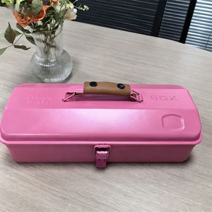 New Design Portable Iron Camping <b>Tool</b> <b>Box</b> Camping <b>Metal</b> Storage <b>Box</b> Leather Handle Wooden Boards - Product Image 1