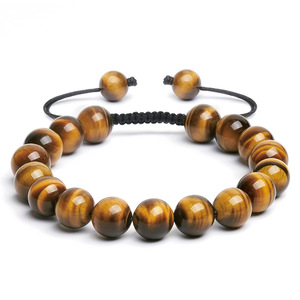 Gelang Makrame Batu Alam Asli Desain Buatan Tangan, Manik-manik Batu Akik Hitam dan Tiger Eye, Dapat Disesuaikan untuk Pria - Product Image 4